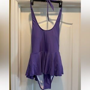 NWT Halara Purple Halter Tie Neck One Piece with Skirt Size XL